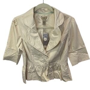 Elevenses Ivory Cropped Jacket Size 10 Button Front Peplum Career
